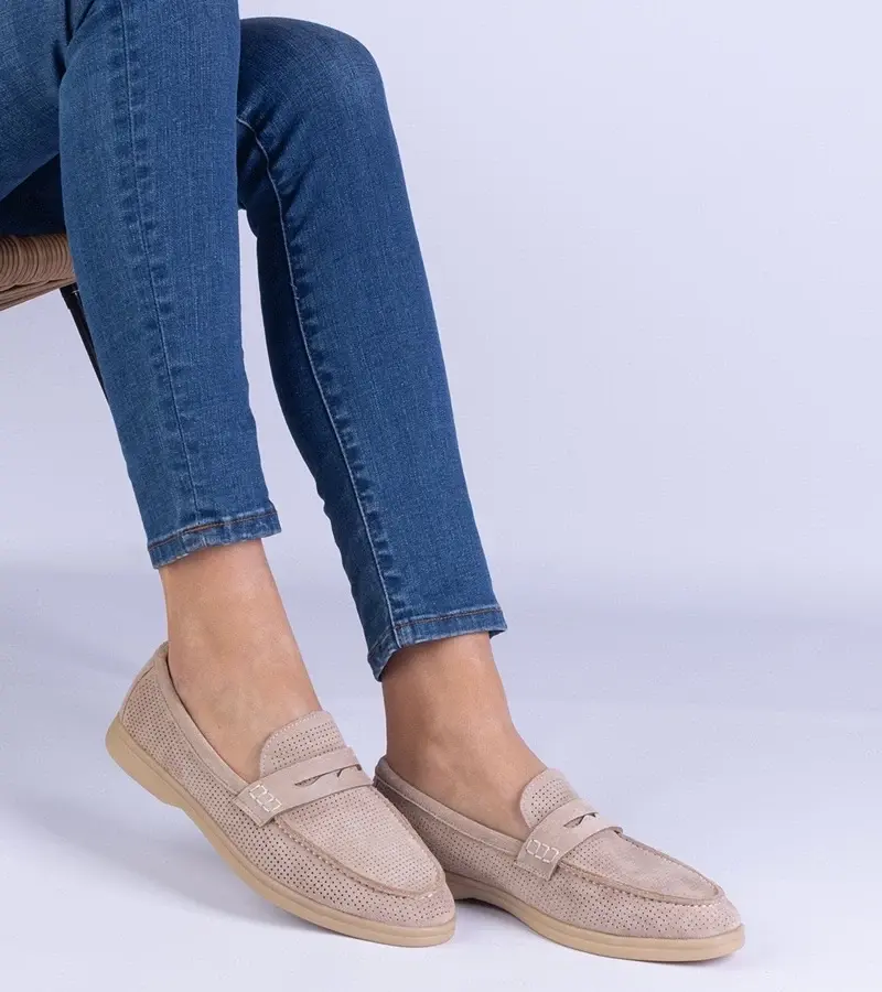 marka niezdefiniowana Brown classic perforated loafers from eco-suede Presito