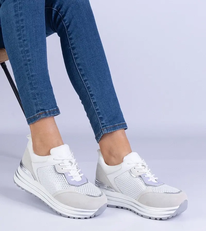 marka niezdefiniowana White women's sneakers with a metallic insert Medison