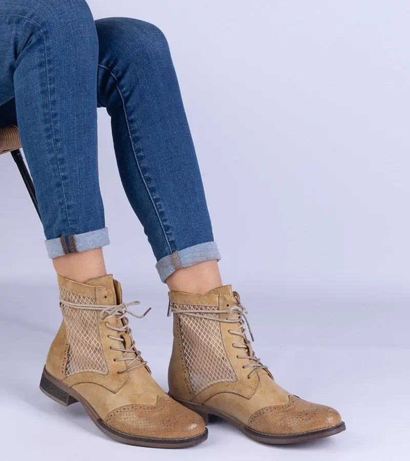 marka niezdefiniowana Yellow openwork flat ankle boots Reeves