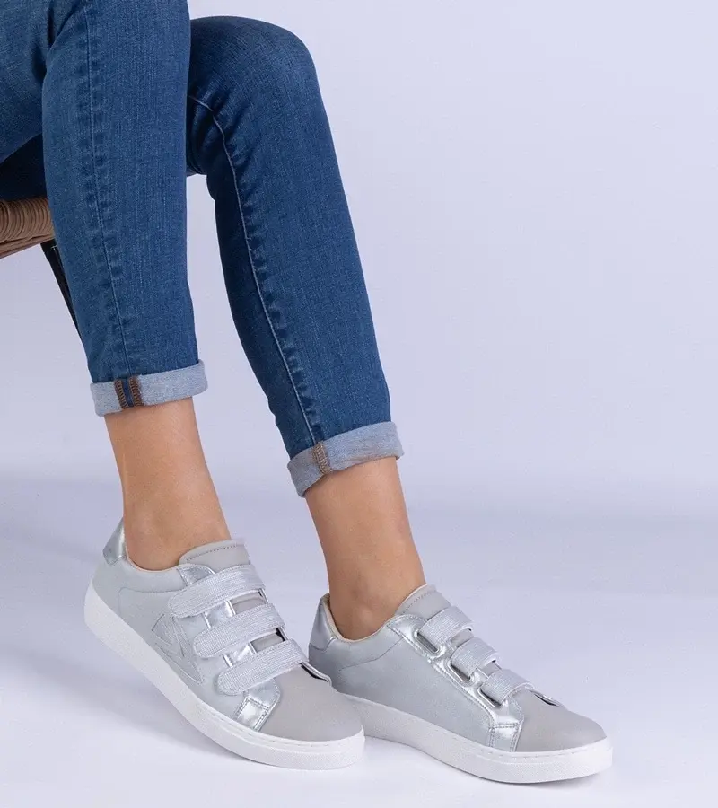 marka niezdefiniowana Silver women's sneakers with Velcro Iriza