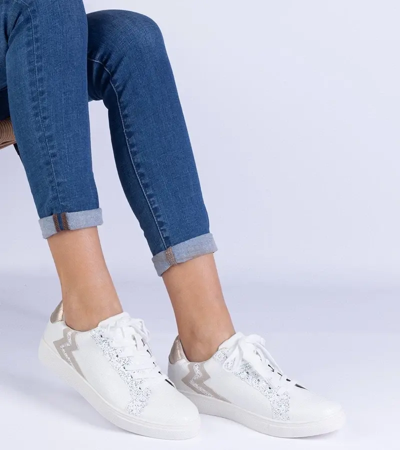 marka niezdefiniowana White women's sneakers with embossing and glitter Laneta