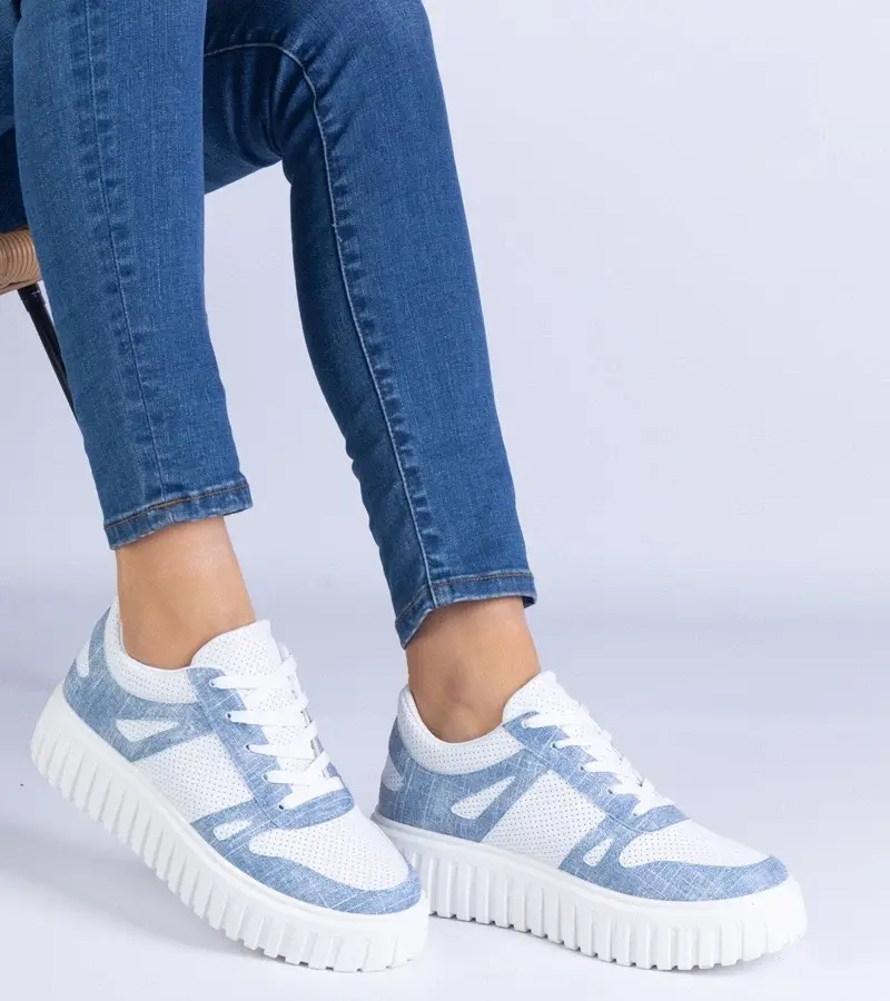 marka niezdefiniowana Blue perforated sneakers on a thick sole Lusinda