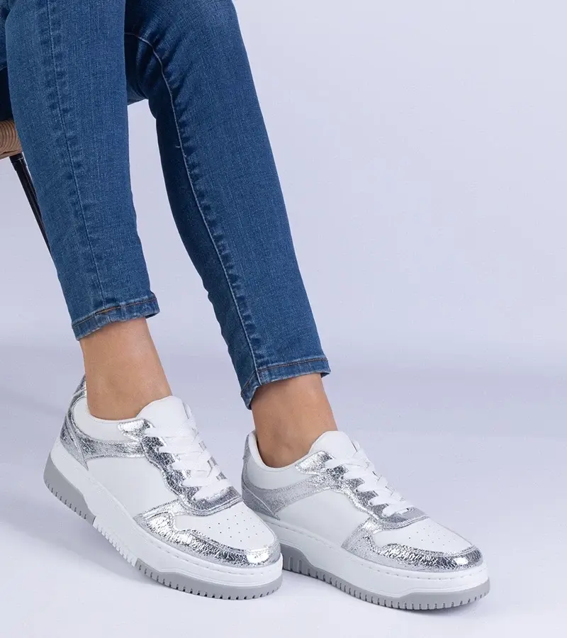 marka niezdefiniowana Silver sneakers with a thick sole Undina