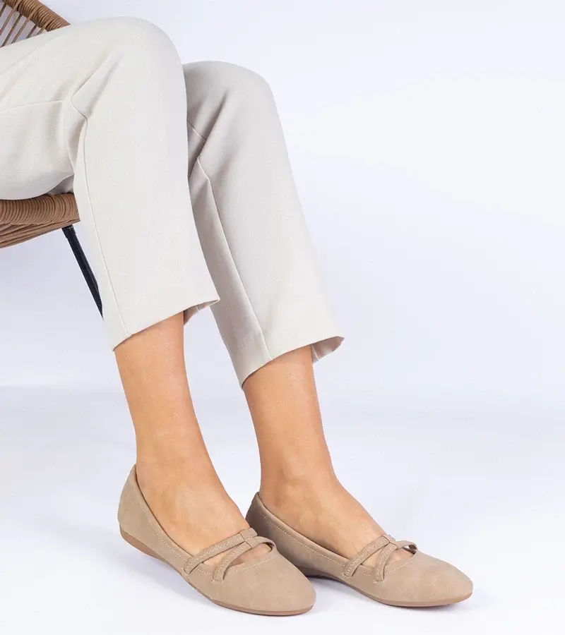 marka niezdefiniowana Beige women's ballerinas made of matte eco-leather Baronna