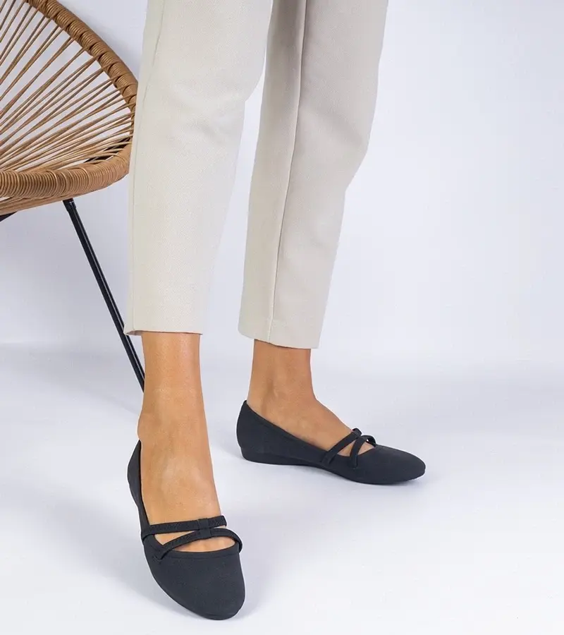 marka niezdefiniowana Black women's ballerinas made of matte eco-leather Baronna