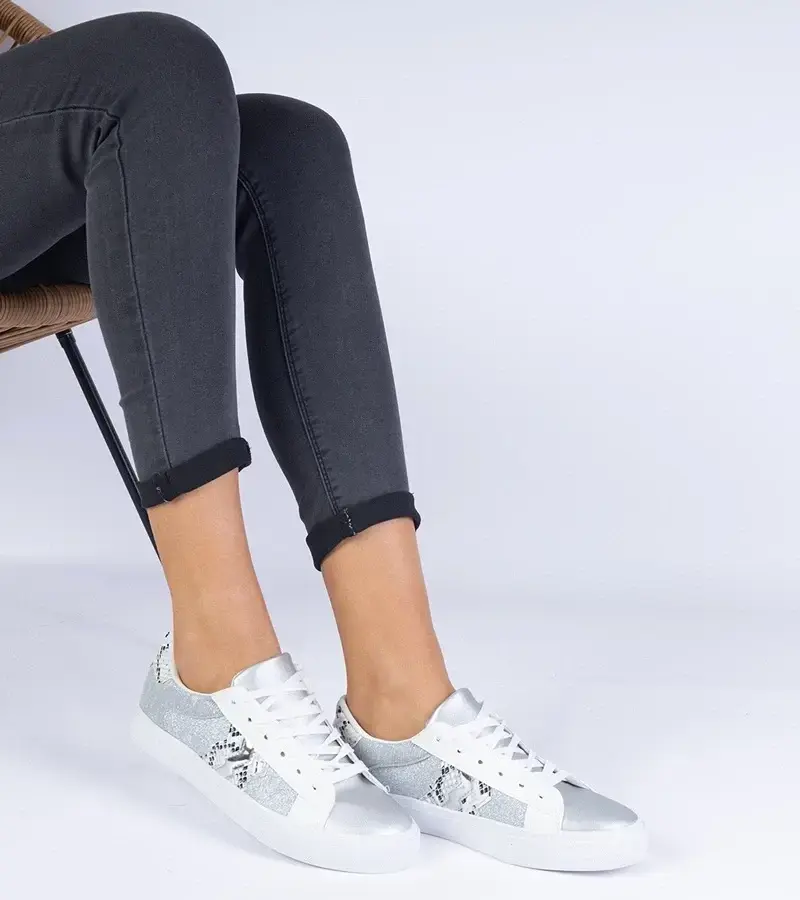 marka niezdefiniowana Silver women's sneakers with an animal print Walorin
