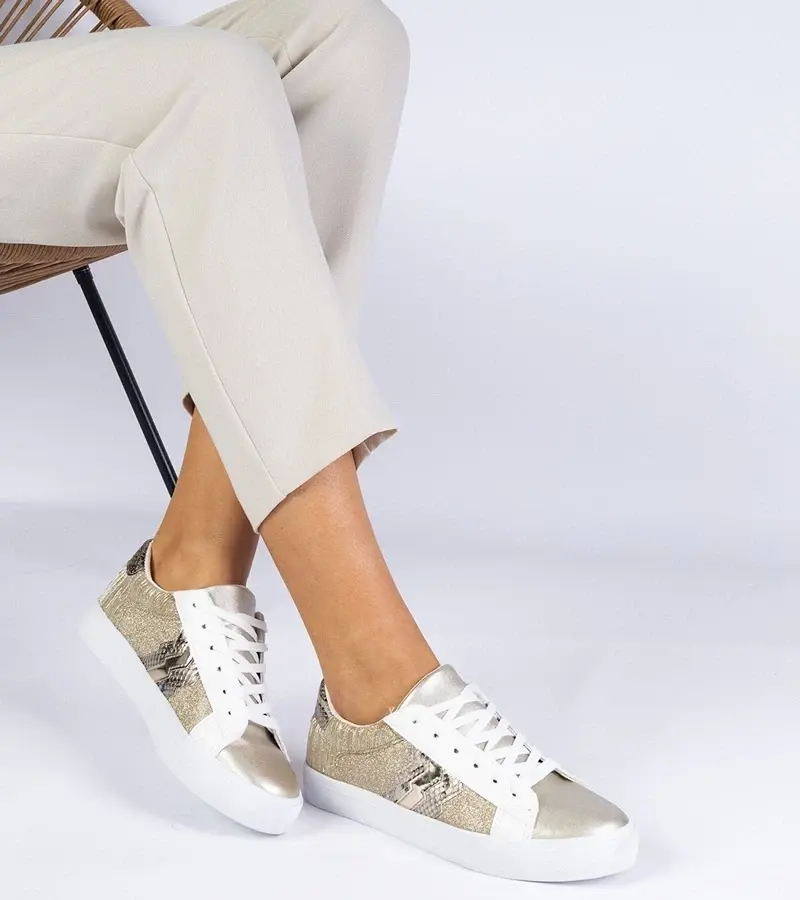 marka niezdefiniowana Gold women's sneakers with an animal print Walorin