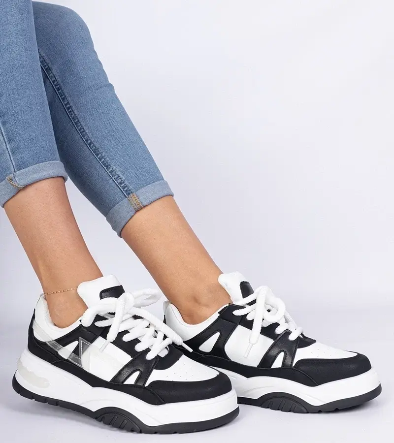 marka niezdefiniowana Black-and-white sneakers with thick laces Luciana