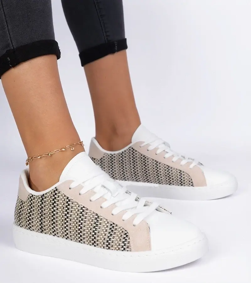 marka niezdefiniowana Beige women's fabric sneakers Bellisio