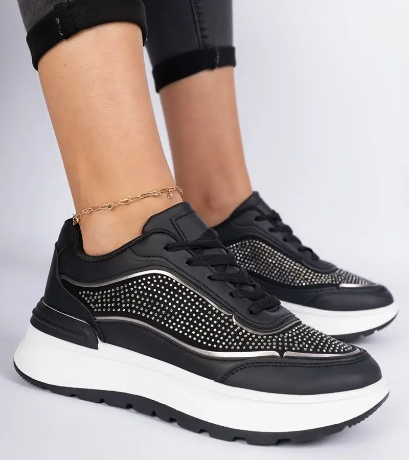 marka niezdefiniowana Black women's sneakers with rhinestones Fucco