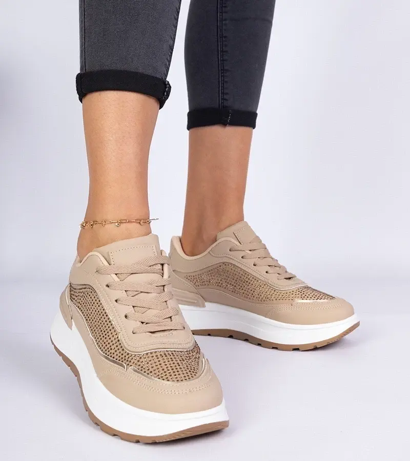 marka niezdefiniowana Brown women's sneakers with rhinestones Fucco