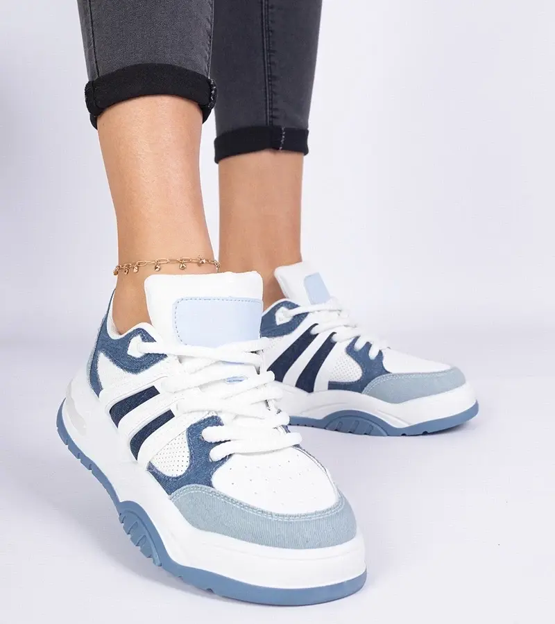 marka niezdefiniowana Blue women's sneakers with bulky laces Bartella