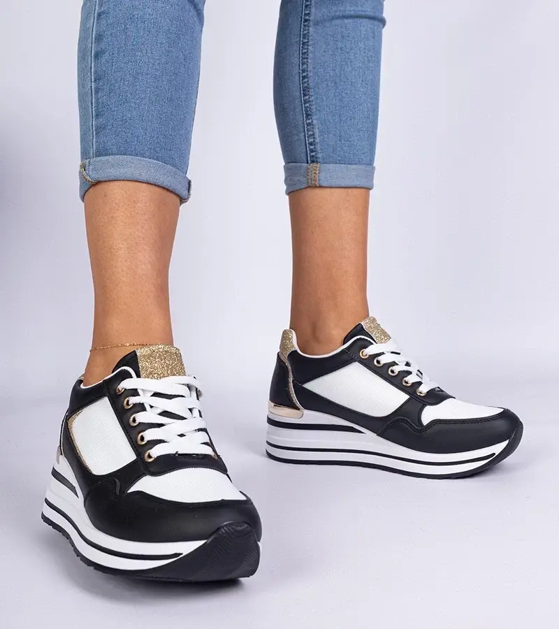 marka niezdefiniowana Black sneakers decorated with glitter and a metal insert Olaria