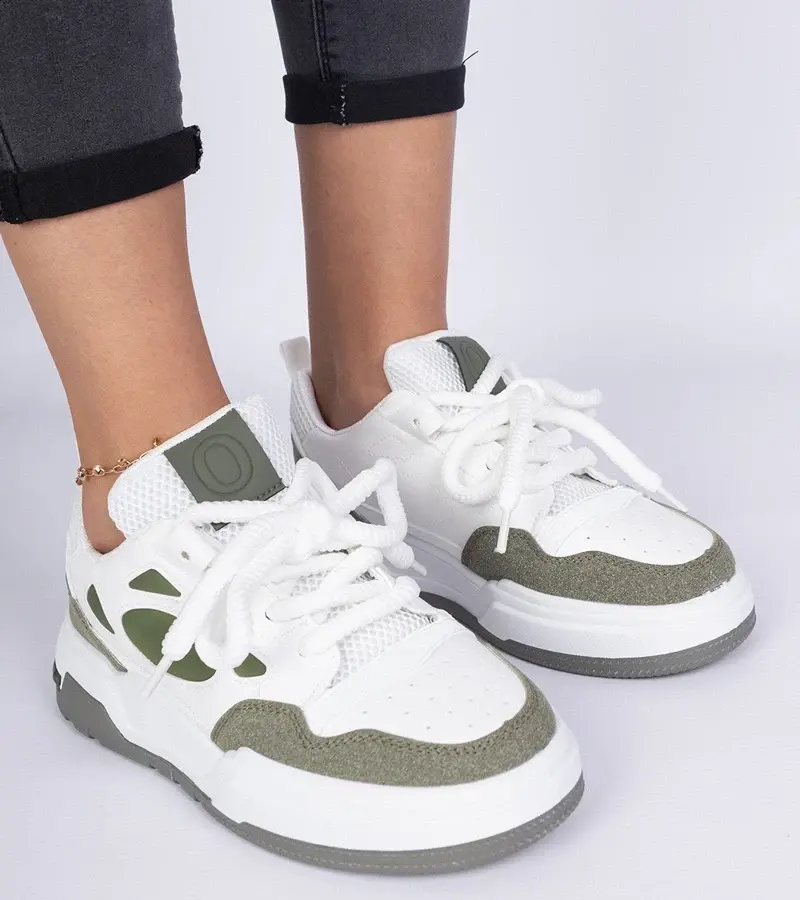 marka niezdefiniowana Green women's sneakers with thick laces Alpacco