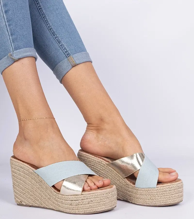 marka niezdefiniowana Denim espadrille sandals on a wedge Lerada