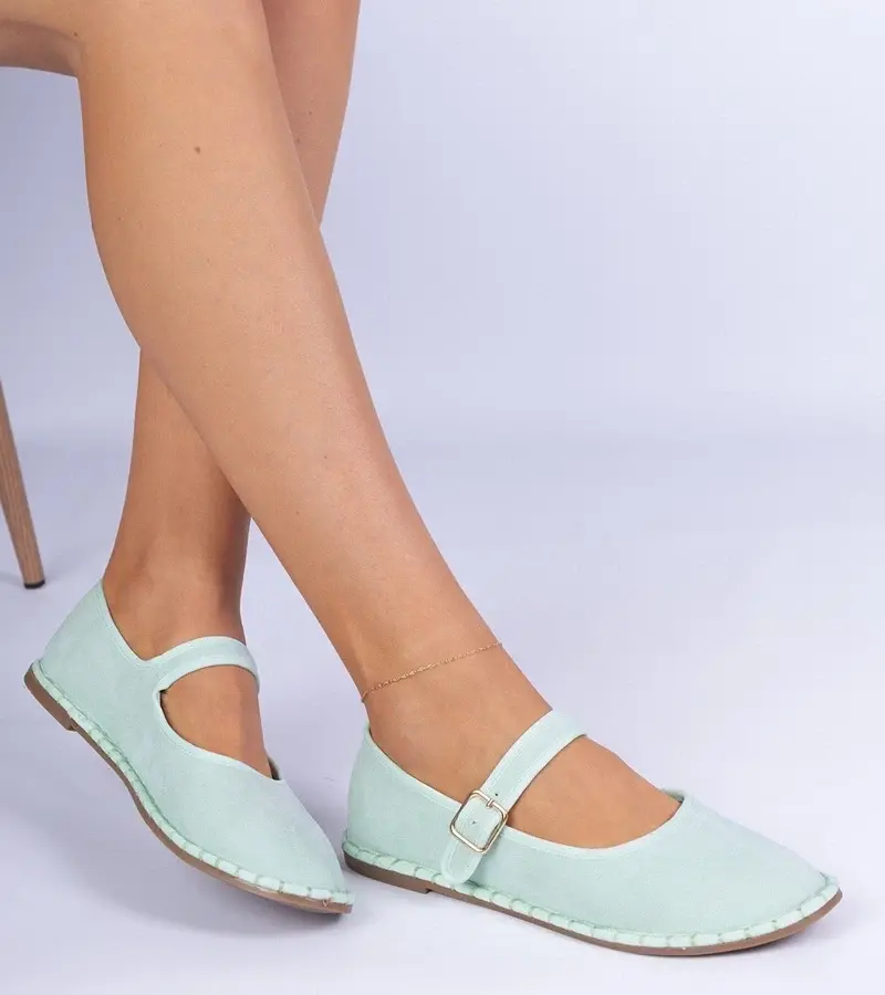 marka niezdefiniowana Green women's ballerinas with a strap Meremi