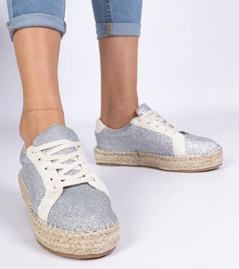 marka niezdefiniowana Silver women's espadrilles decorated with glitter Taredo