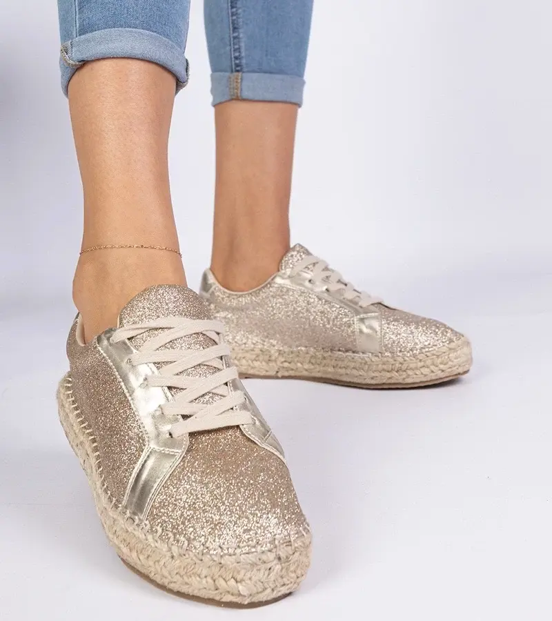 marka niezdefiniowana Gold women's espadrilles decorated with glitter Taredo