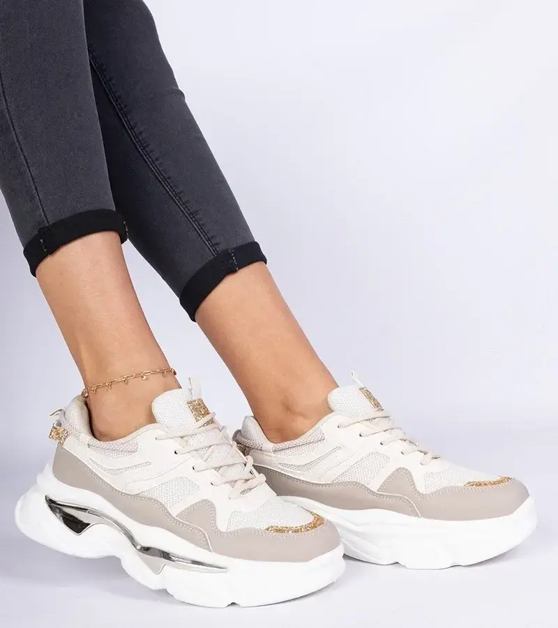 marka niezdefiniowana Beige women's sneakers decorated with glitter Prutto