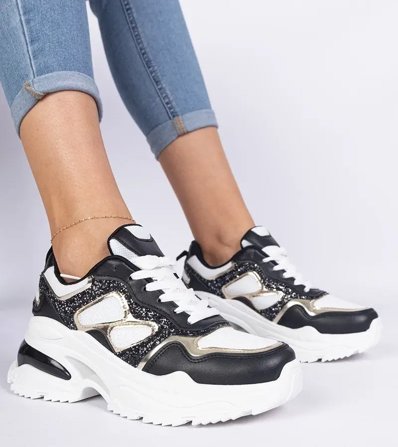 marka niezdefiniowana Black women's sneakers decorated with glitter Sandoria