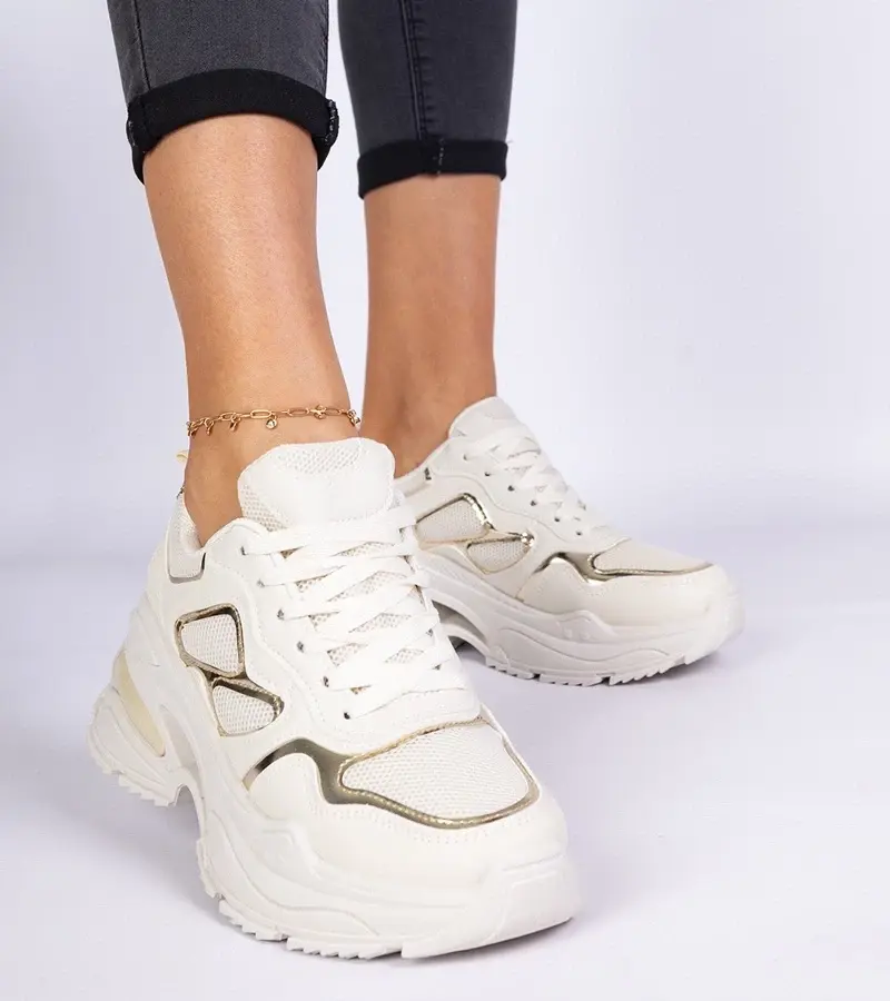 marka niezdefiniowana Beige women's sneakers decorated with glitter Sandoria