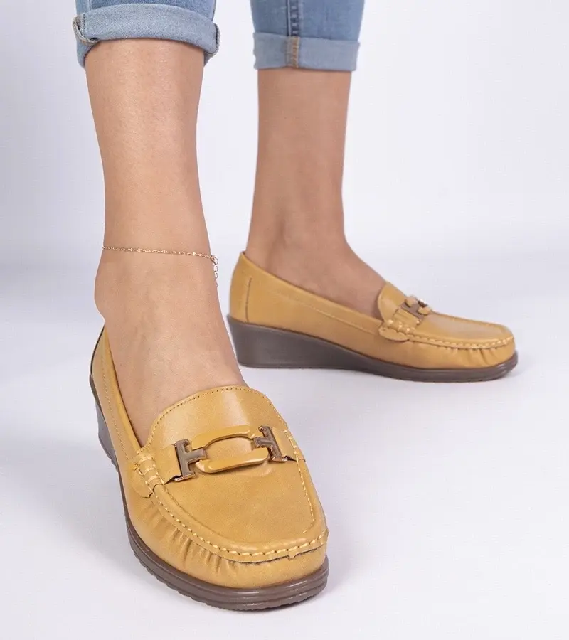 marka niezdefiniowana Yellow loafers with a wedge made of eco-leather Kappi