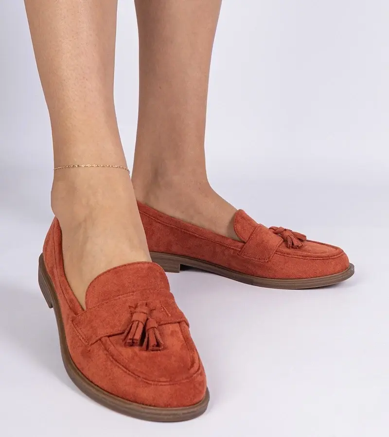 marka niezdefiniowana Orange loafers made of eco-suede with fringes Marimel