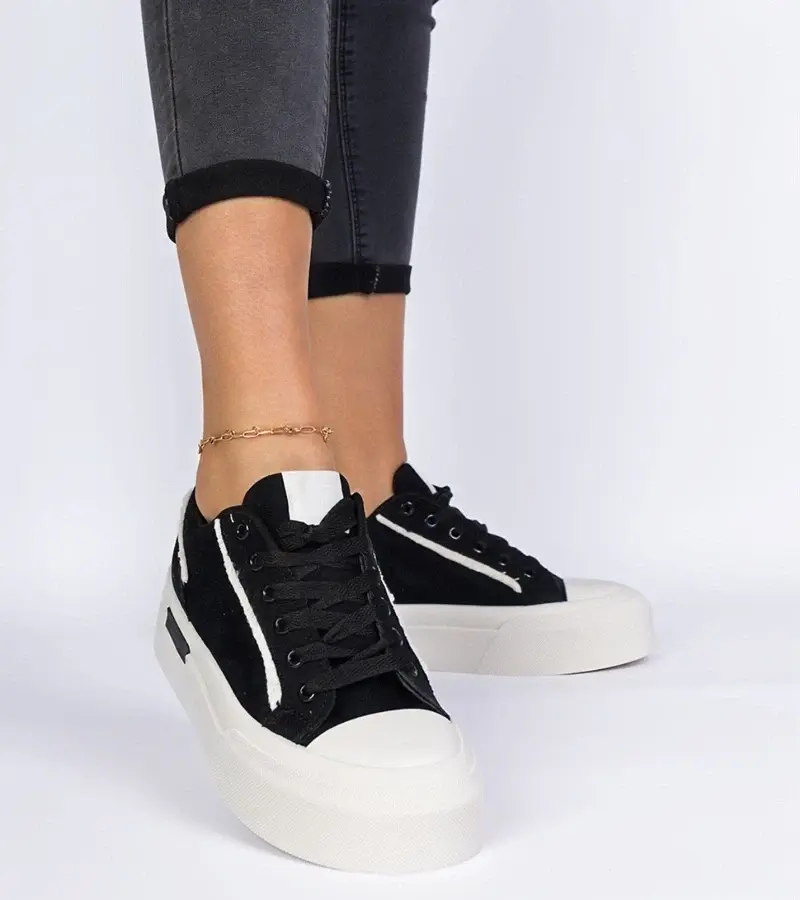 marka niezdefiniowana Black women's canvas sneakers on a platform Verinos