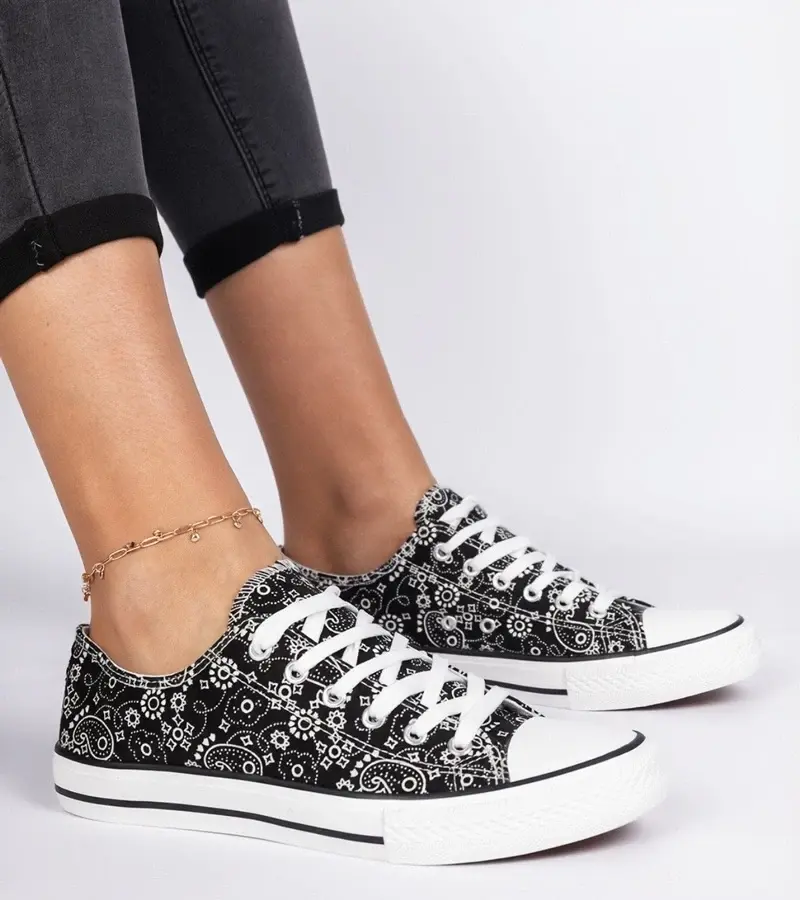 marka niezdefiniowana Black women's canvas sneakers in Aztec style Kalusa