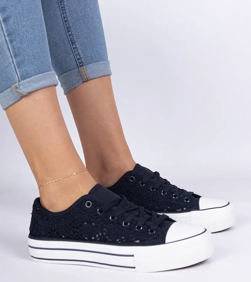 marka niezdefiniowana Navy women's perforated sneakers Fernansis