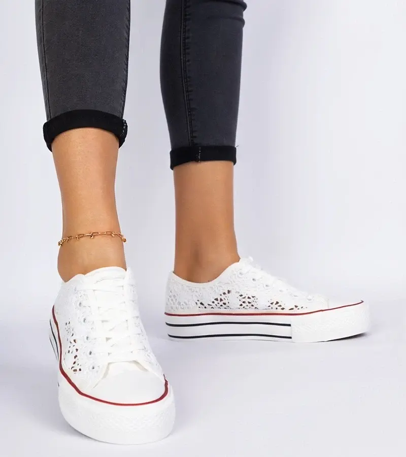 marka niezdefiniowana White women's perforated sneakers Fernansis