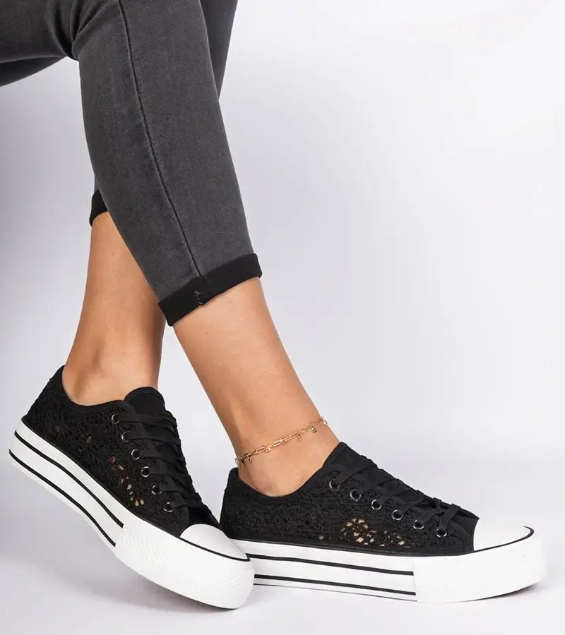 marka niezdefiniowana Black women's perforated sneakers Fernansis