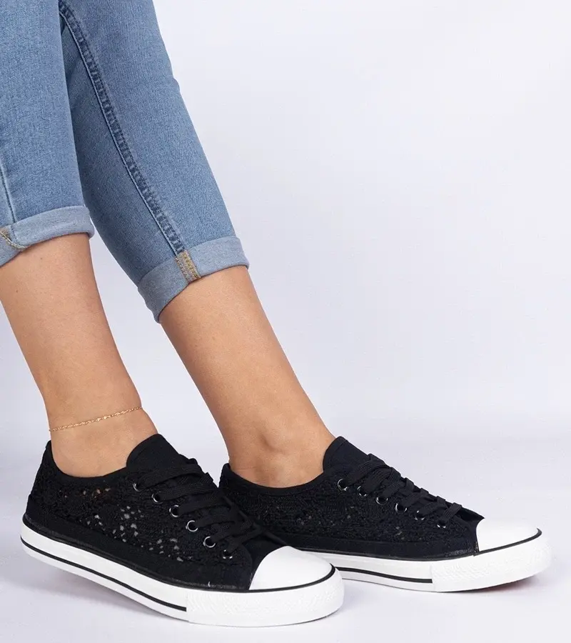 marka niezdefiniowana Black women's perforated sneakers Saha