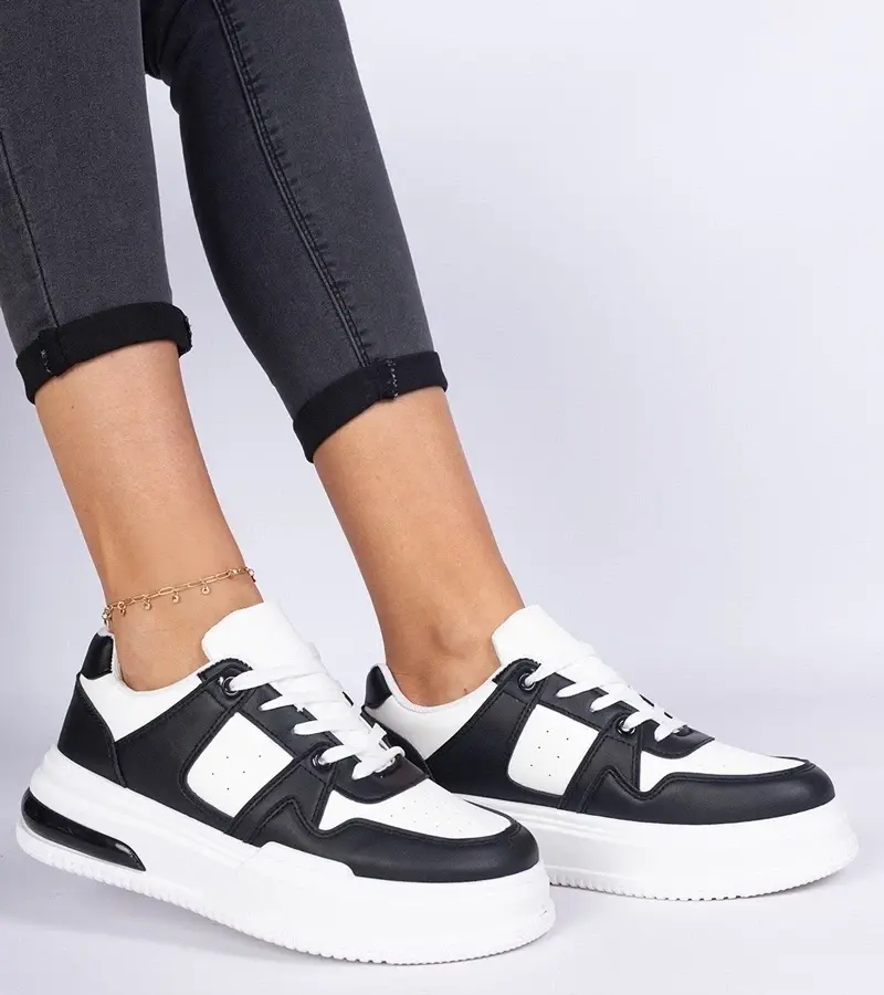 marka niezdefiniowana Black-and-white women's sneakers with a thick sole Rossio