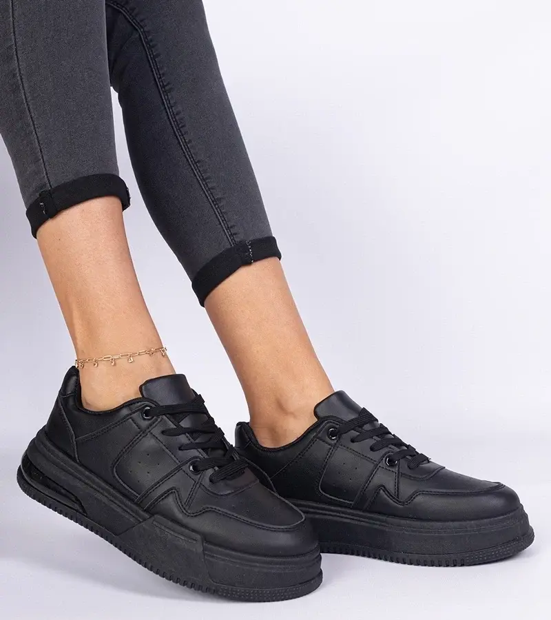 marka niezdefiniowana Black women's sneakers with a thick sole Rossio