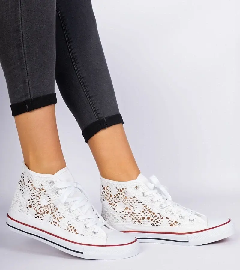 marka niezdefiniowana White women's perforated sneakers Lesli