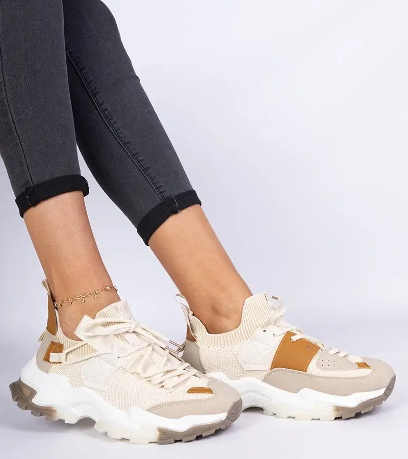 marka niezdefiniowana Beige women's sneakers with a sock-like upper Milada