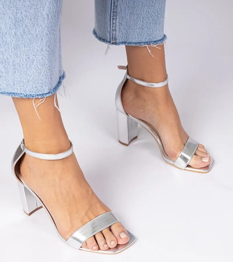 marka niezdefiniowana Silver block heel sandals Kasedi