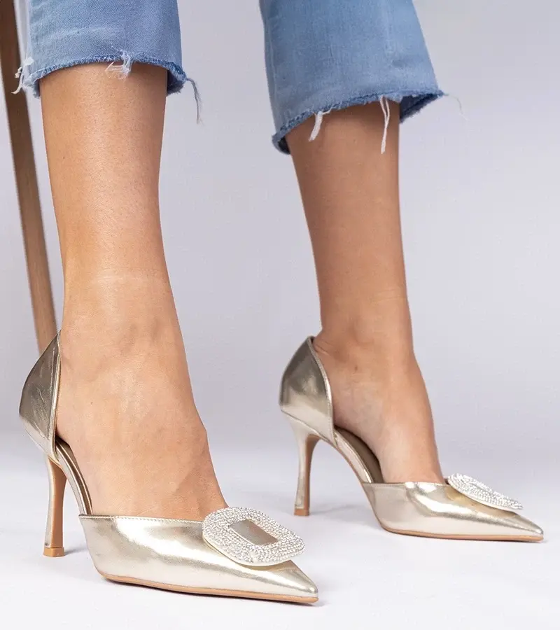 marka niezdefiniowana Gold stilettos decorated with rhinestones Coluga