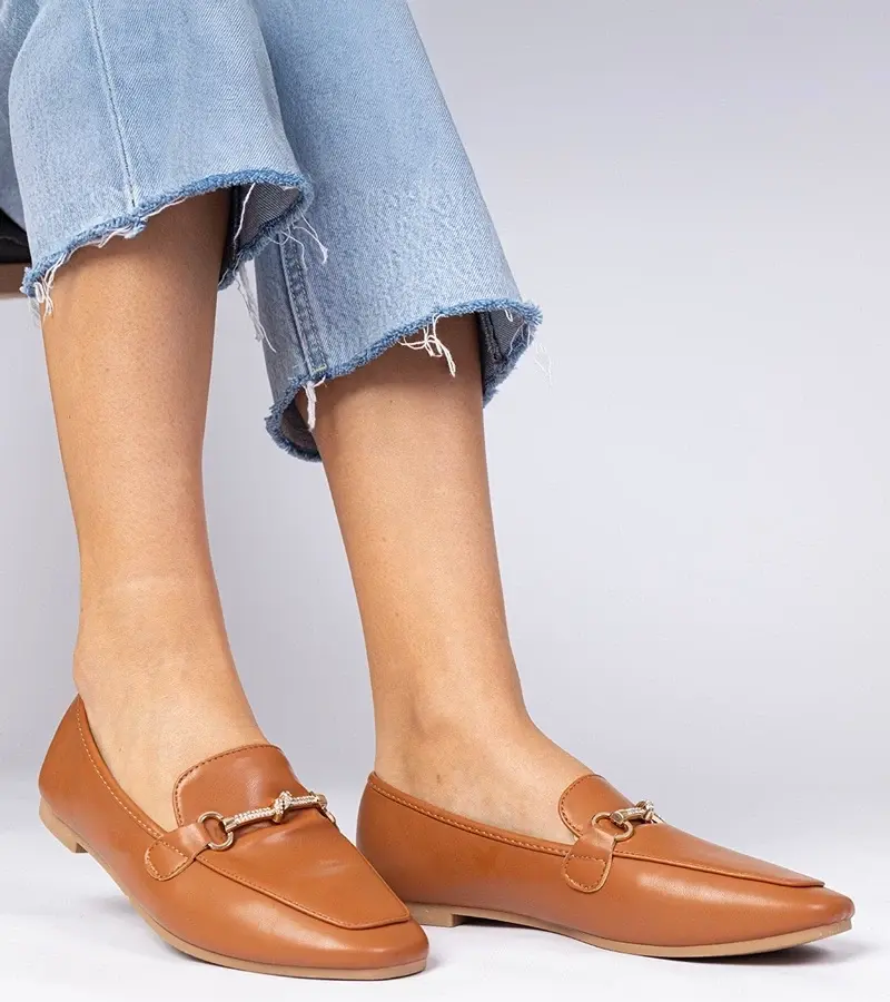 marka niezdefiniowana Brown elegant moccasins with gold decoration and rhinestones Kalisa