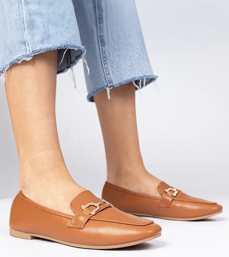 marka niezdefiniowana Brown elegant moccasins with rhinestones Banzao