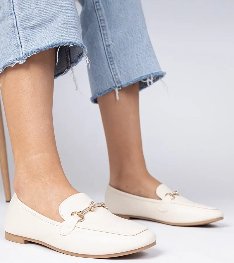 marka niezdefiniowana Beige elegant moccasins with gold decoration and rhinestones Kalisa