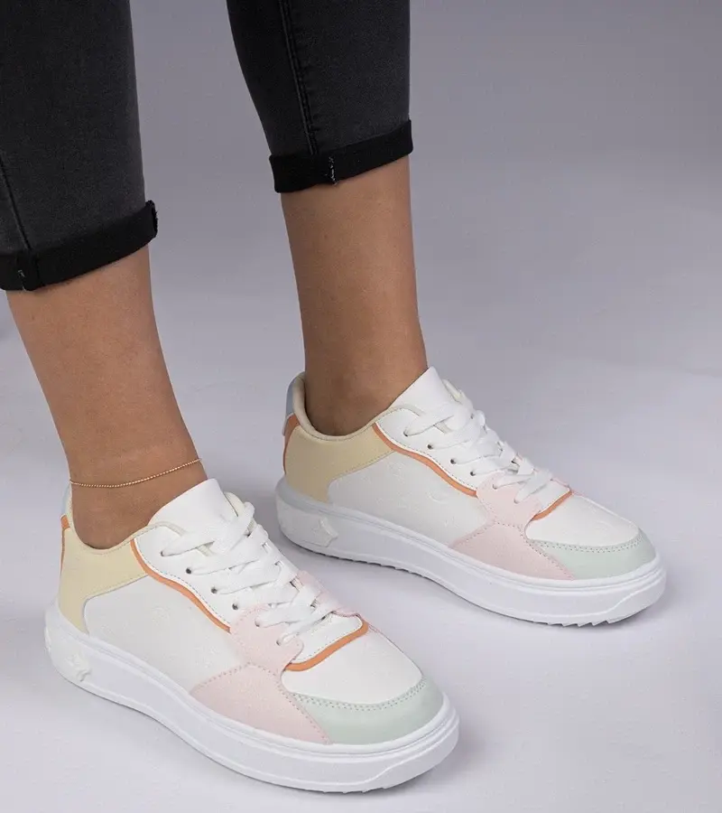 marka niezdefiniowana White-yellow sporty sneakers in eco-leather Lavilia