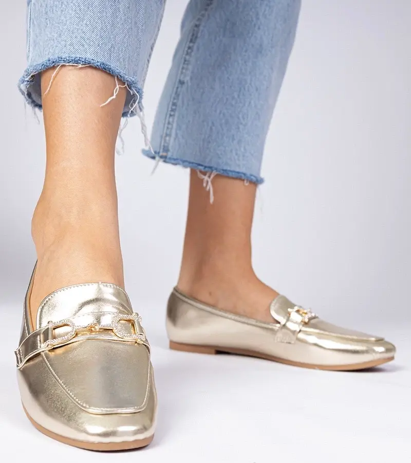 marka niezdefiniowana Gold elegant moccasins with rhinestones Banzao