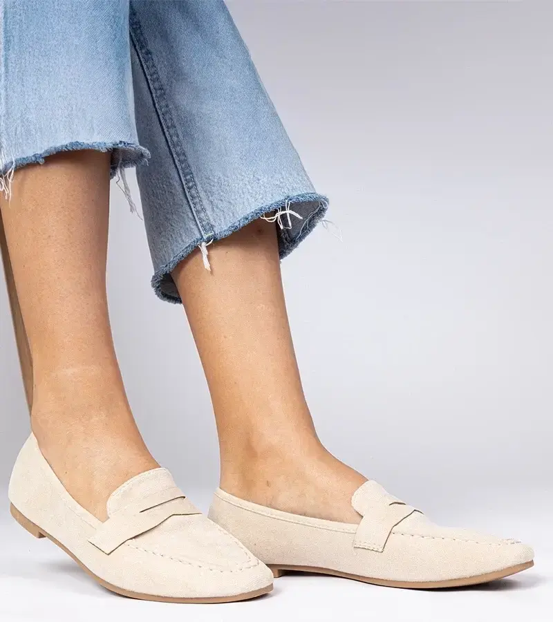 marka niezdefiniowana Beige elegant faux-suede moccasins Palmarina