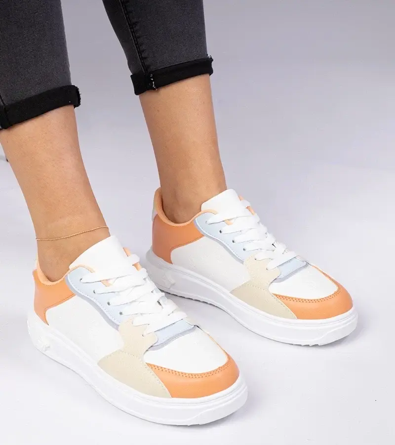 marka niezdefiniowana White-orange sporty sneakers in eco-leather Lavilia