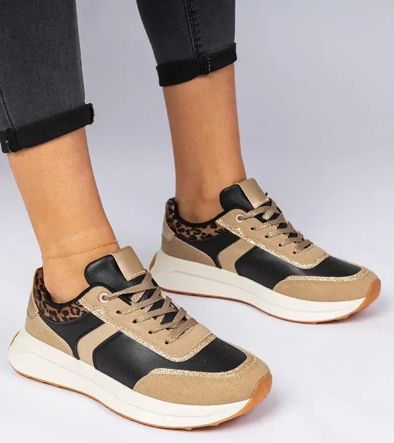 marka niezdefiniowana Black women's sneakers with glitter and animal print addition Markuta