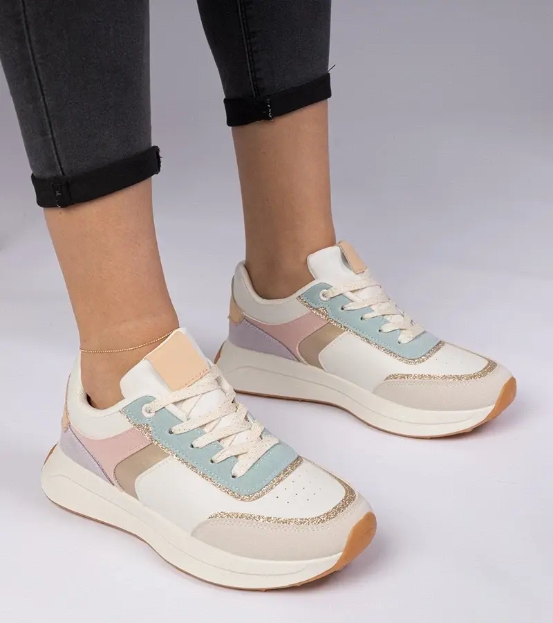 marka niezdefiniowana Multicolor women's sneakers with glitter and animal print addition Markuta