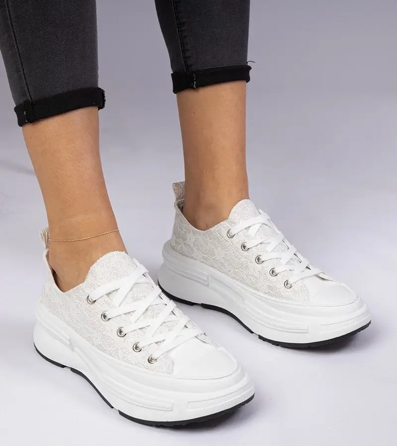 marka niezdefiniowana White women's lace sneakers Katerin