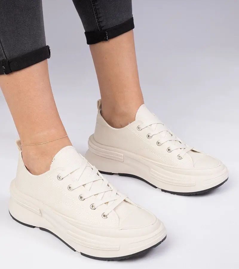marka niezdefiniowana Beige women's fabric sneakers Katerin